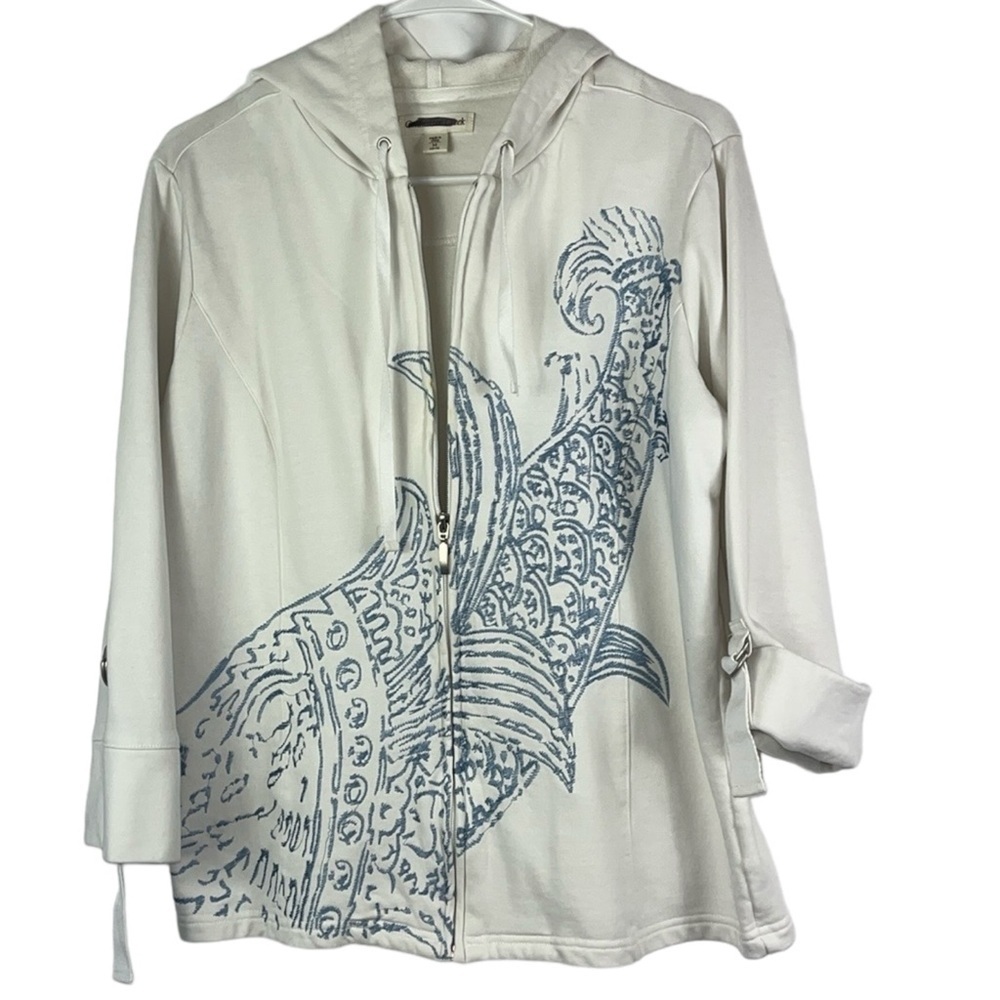 Coldwater Creek zip roll/tab sleeve decorated hood Sz M